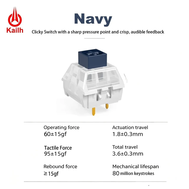 Alt view image 2 of 5 - Aulouptron 60 PCS Kailh Box Navy Switches for Mechanical Gaming Keyboard,3-Pin 50gf Crisp Clicky/Pre Lubed/Unique Box Structure/Dust&Waterproof Switches