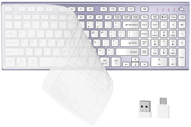 Main image of FENIFOX Wireless Keyboard, Silent Flat Soft Cover with Number Pad (White and Purple)