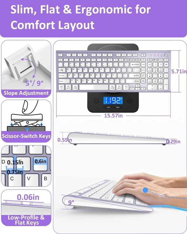 Alt view image 4 of 5 - FENIFOX Wireless Keyboard, Silent Flat Soft Cover with Number Pad (White and Purple)