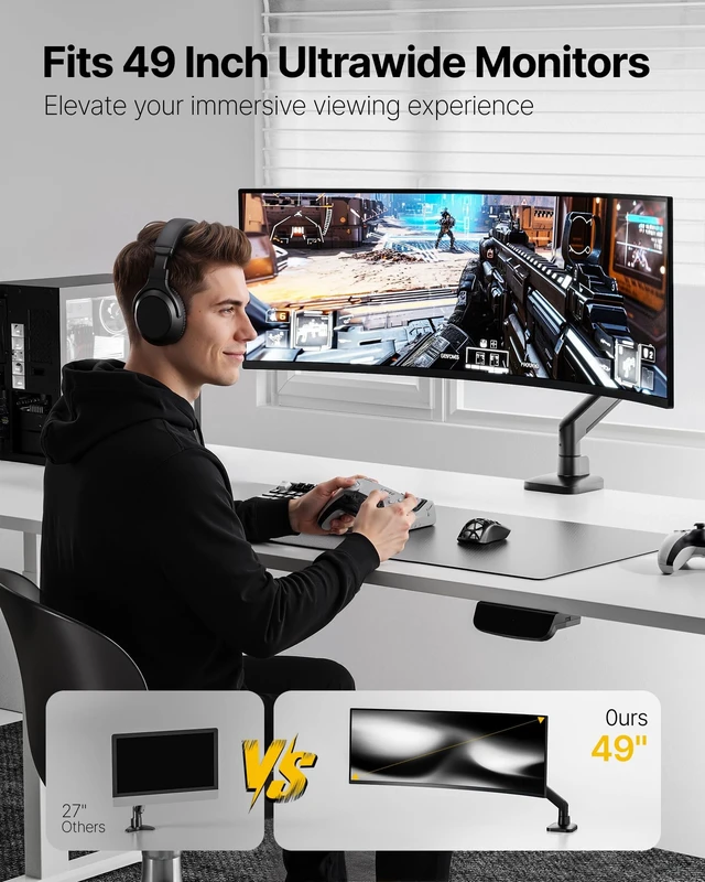 Alt view image 2 of 5 - monTEK Deluxe Monitor Arm for 17-49" Screens Holds 44Lbs