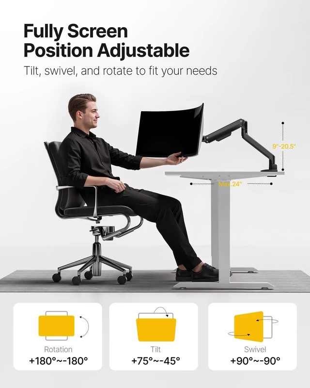 Alt view image 3 of 5 - monTEK Deluxe Monitor Arm for 17-49" Screens Holds 44Lbs