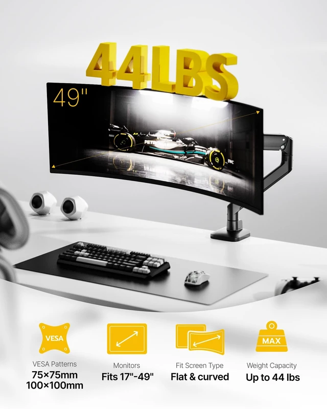 Alt view image 5 of 5 - monTEK Deluxe Monitor Arm for 17-49" Screens Holds 44Lbs