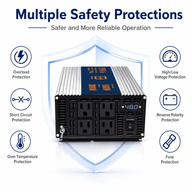 Alt view image 2 of 5 - PSW CON 1500W Dual Voltage Inverter, 12V/24V Auto-Detect DC to 110V/120V AC Modified Sine Wave Inverter, 3000W Peak Power Converter with Multi-Protection for Truck RV Camping Home Backup