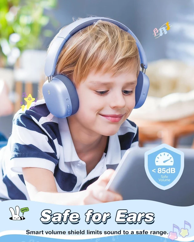 Alt view image 2 of 5 - Wentronic Kids Headphones Wireless Bluetooth 5.4,Foldable Over Ear Headphones with 3.5mm Wired Mode,Safe Volume Limit,48H Playtime,Clear Calls,HD Sound for Toddlers/Children/School/Travel,Blue
