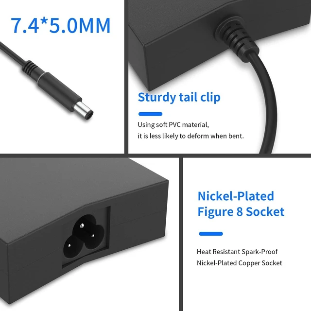 Alt view image 4 of 5 - 130W 19.5V 6.7A DA130PE1-00 Laptop Charger Fit for Dell Inspiron 15 7559 5577 G3 3579, Precision 3510 3520, 7.4mm 5.0mm Big Round Tip AC Adapter with Power Cord