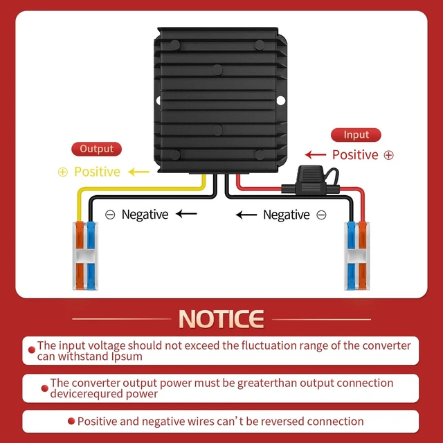 Alt view image 4 of 5 - 12VDC to 24VDC Converter 10A 240W, 12V to 24V DC Step Up Converter with Fuse, IP67 Waterproof 12 to 24 Volt Boost Converter with Wire Terminal Block for Golf Cart, LED Lights, Truck, Boat