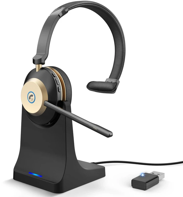 Main image of Earbay Wireless Headset with Mic for Work Bluetooth Headphones with Noise Canceling & Mute, USB Dongle, Charging Base, 45H Battery, Trucker Bluetooth Headset for PC/Laptop/Phone/Teams/Zoom