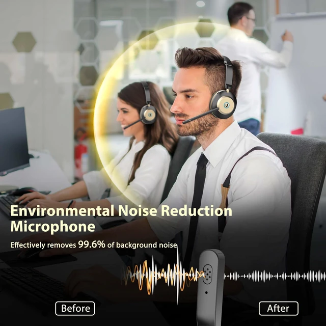 Alt view image 2 of 5 - Earbay Wireless Headset with Mic for Work Bluetooth Headphones with Noise Canceling & Mute, USB Dongle, Charging Base, 45H Battery, Trucker Bluetooth Headset for PC/Laptop/Phone/Teams/Zoom