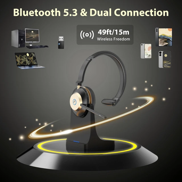 Alt view image 3 of 5 - Earbay Wireless Headset with Mic for Work Bluetooth Headphones with Noise Canceling & Mute, USB Dongle, Charging Base, 45H Battery, Trucker Bluetooth Headset for PC/Laptop/Phone/Teams/Zoom