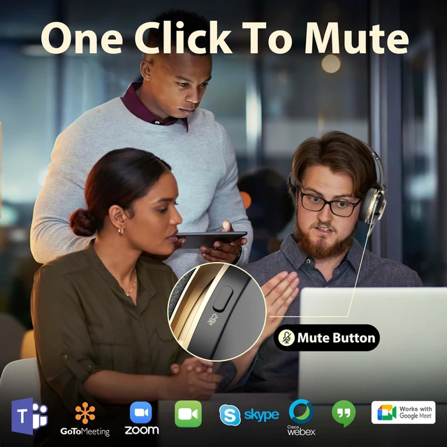 Alt view image 5 of 5 - Earbay Wireless Headset with Mic for Work Bluetooth Headphones with Noise Canceling & Mute, USB Dongle, Charging Base, 45H Battery, Trucker Bluetooth Headset for PC/Laptop/Phone/Teams/Zoom