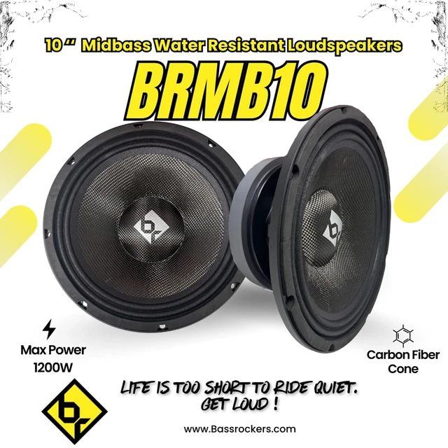 Alt view image 4 of 5 - Bass Rockers10-Inch Water-Resistant Midbass Car Speaker 600W RMS/1200W Max, Carbon Fiber Cone, 2.5 Voice Coil, Die-Cast Aluminum Basket, 8Ohm High-Sensitivity 95dB Midrange/Midbass Loudspeaker