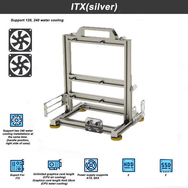 Alt view image 2 of 5 - Aluminum Alloy Open Case Gaming Computer Chassis Desktop Bracket Water Cooling Box Itx Personality Creativity