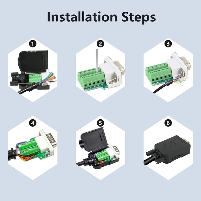 Alt view image 5 of 5 - Dbilida DB9 Solderless Connector (5Male+5Female), DB9 Breakout Connector RS232 D-SUB Serial to 9pin Port Terminal with Case