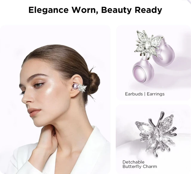 Alt view image 3 of 5 - YUEHEMEI Clip On Open Ear Earbuds, Butterfly Earrings Bracelet Handmade Bag