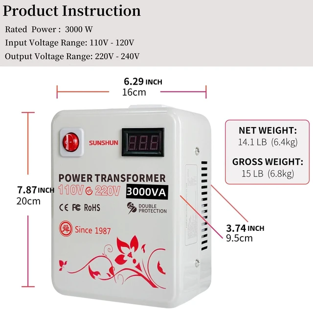 Alt view image 2 of 5 - 3000W 110 to 220 Voltage Converter 120v to 240v Step Up Transformer