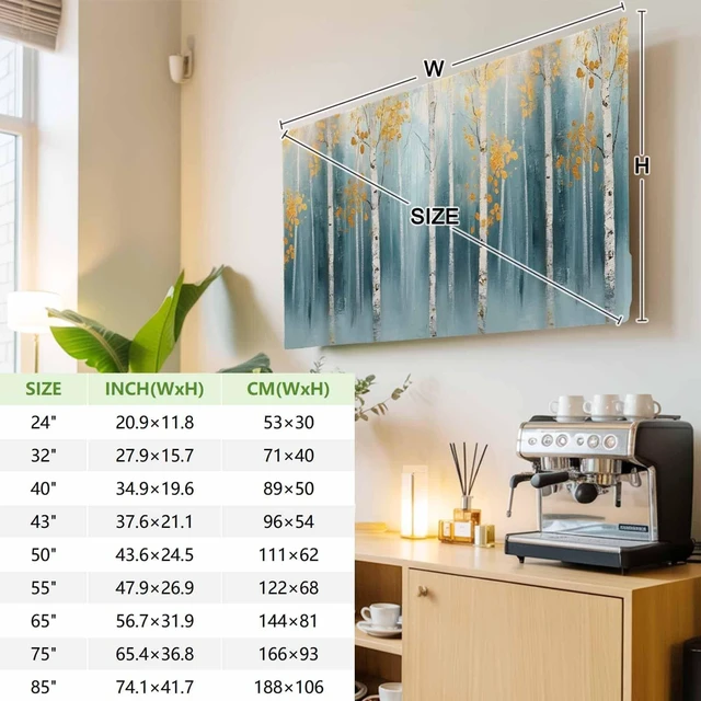 Alt view image 3 of 5 - DecorLovee Abstract Forest Art TV Cover Indoor Elastic TVs Screen Protector, Oil Painted Trees Branch Smear Art Monitor Covers Inside Dust Proof Slipcover, 85 Inch TV Cover for Flat or Curved TVs