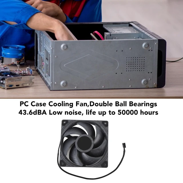 Alt view image 2 of 5 - 120mm Case Fan, 4pin PWM Silent Computer Fan, 3000RPM Double Ball Bearing Cooler Fan, Intelligent Temperature, 43.6dBA Low Noise