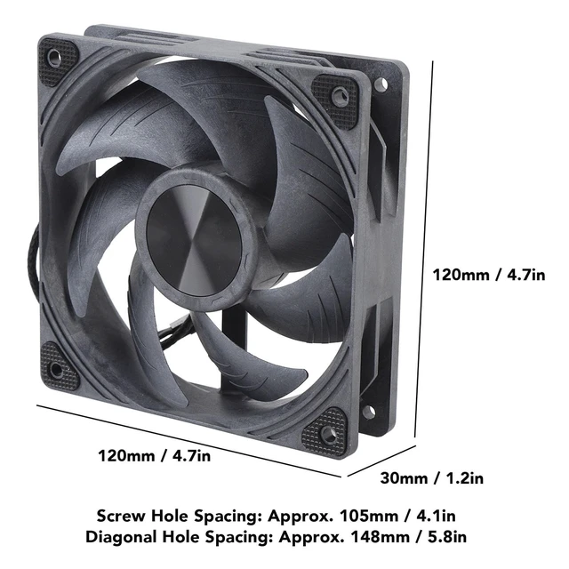 Alt view image 5 of 5 - 120mm Case Fan, 4pin PWM Silent Computer Fan, 3000RPM Double Ball Bearing Cooler Fan, Intelligent Temperature, 43.6dBA Low Noise