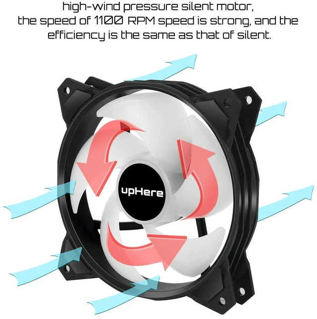 Alt view image 4 of 5 - upHere 120mm Silent RGB Case Fan Adjustable Colorful Computer Cooling Fans,5-Pack 1,PF1206-5