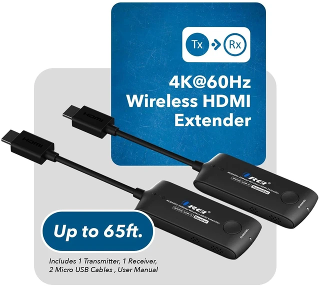 Alt view image 2 of 5 - OREI Wireless HDMI Extender Dongle 20M 5.1-5.2 Ghz 4K30Hz Channel Switching