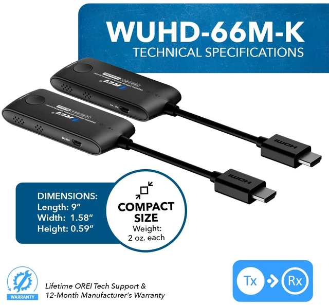 Alt view image 5 of 5 - OREI Wireless HDMI Extender Dongle 20M 5.1-5.2 Ghz 4K30Hz Channel Switching