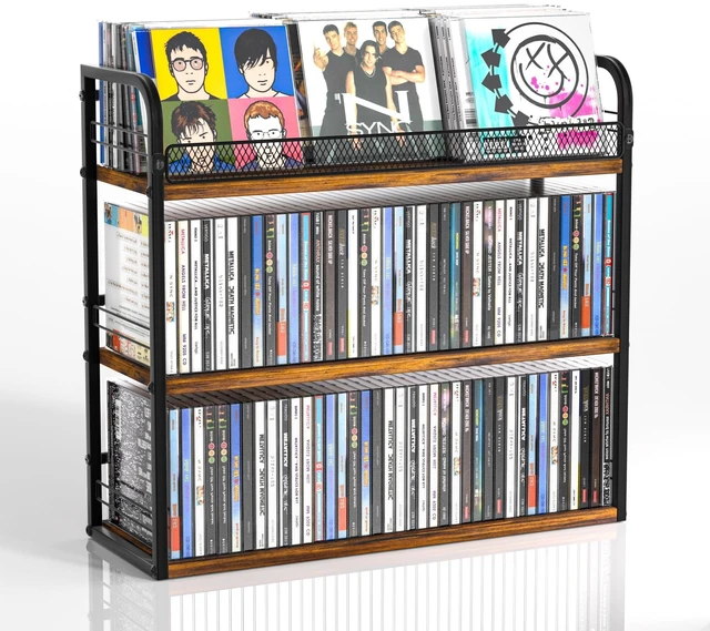 Main image of Alyoen 3-Tier CD Holder, CD Storage Rack, CD Organizer with Display Top Shelf, CD Case Holder for Home Office, Holds Up to 102 CDs Standard, DVD Storage Rack Ideal for Music Enthusiasts