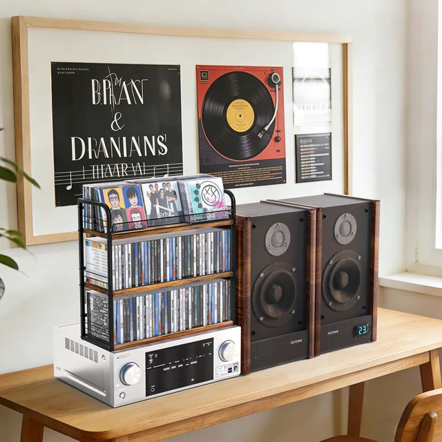 Alt view image 3 of 5 - Alyoen 3-Tier CD Holder, CD Storage Rack, CD Organizer with Display Top Shelf, CD Case Holder for Home Office, Holds Up to 102 CDs Standard, DVD Storage Rack Ideal for Music Enthusiasts