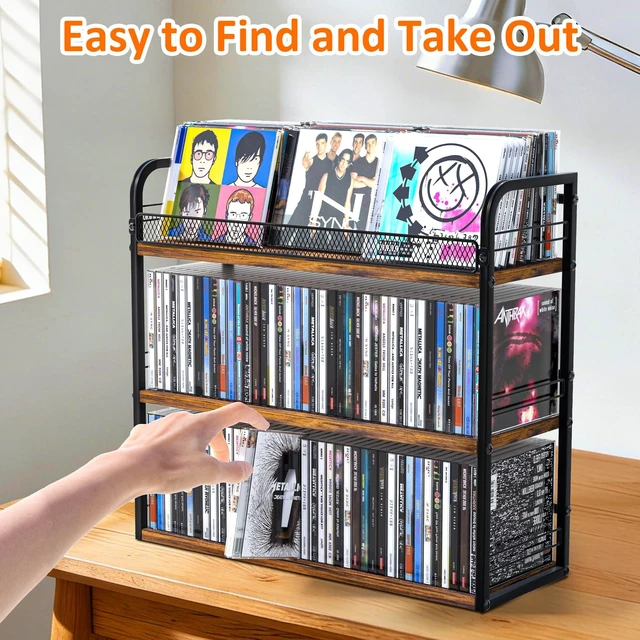 Alt view image 4 of 5 - Alyoen 3-Tier CD Holder, CD Storage Rack, CD Organizer with Display Top Shelf, CD Case Holder for Home Office, Holds Up to 102 CDs Standard, DVD Storage Rack Ideal for Music Enthusiasts