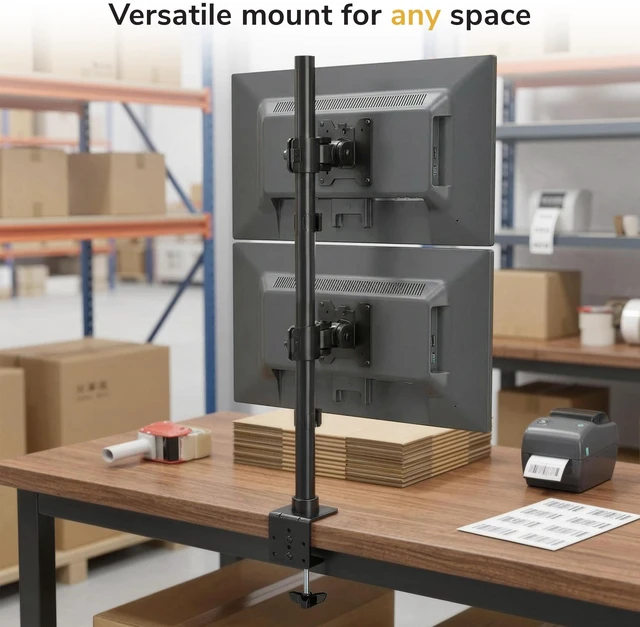 Alt view image 4 of 5 - Mount-It! Dual Ultrawide Monitor Mount, Vertical Stacking Heavy Duty Desk Stand for 17-49" Screens up to 44 lbs, VESA 75x75 100x100, Tilt Swivel Rotate, Portrait and Landscape