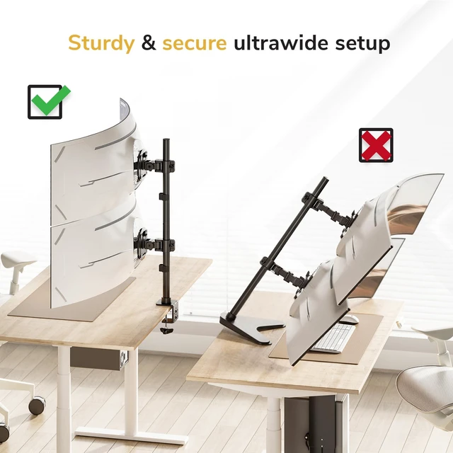 Alt view image 5 of 5 - Mount-It! Dual Ultrawide Monitor Mount, Vertical Stacking Heavy Duty Desk Stand for 17-49" Screens up to 44 lbs, VESA 75x75 100x100, Tilt Swivel Rotate, Portrait and Landscape