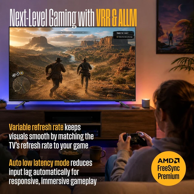 Alt view image 5 of 5 - Westinghouse 55 Inch Mini LED 4K UHD Roku Smart TV Max, Native 144Hz Refresh Rate, VRR & ALLM Gaming, QLED Quantum Color, Dolby Vision HDR, Local Dimming, MEMC Motion, Apple AirPlay 2 & HomeKit