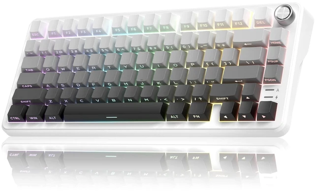 Main image of RedThunder K75 Wireless Mechanical Keyboard, CNC Knob, Tri-Mode BT5.0/2.4GHz/USB-C Hot Swappable Custom, Cremy Sound, Pre-lubed Linear Switches, RGB Gaming Keyboard, Side Fonts, Gradient White-