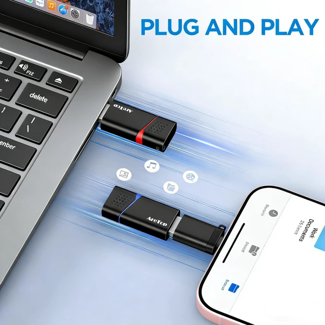 Alt view image 2 of 5 - 64GB Flash Drive 3 Pack with Type C Adapter, AreTop Retractable USB Stick
