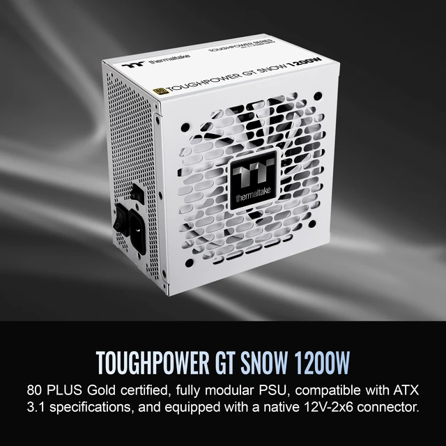 Alt view image 2 of 5 - Thermaltake Toughpower GT 1200W; ATX 3.1; x2 Native PCIe 5.1 12V-2x6; Full Modular; Flat Cables; Color Matched Connectors; Japanese Main Capacitors; 80 Plus Gold; 140mm; Snow; PS-TPT-1200FNF