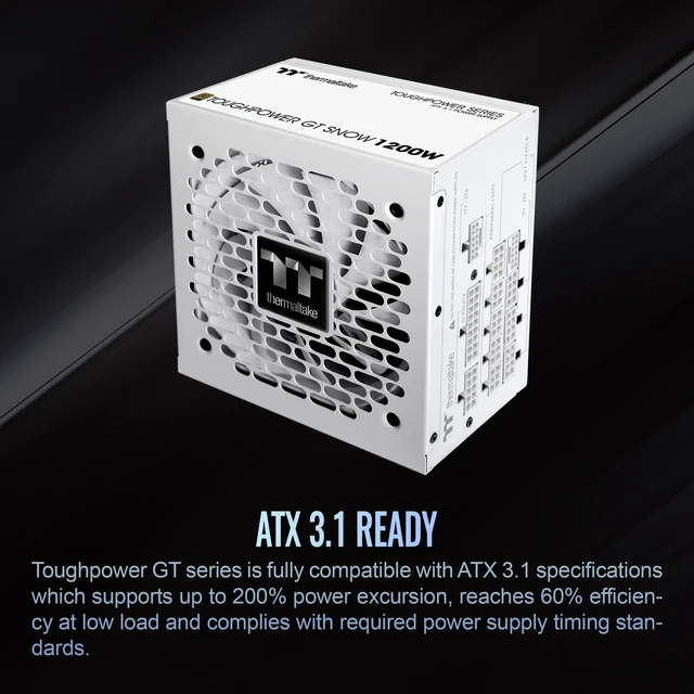 Alt view image 3 of 5 - Thermaltake Toughpower GT 1200W; ATX 3.1; x2 Native PCIe 5.1 12V-2x6; Full Modular; Flat Cables; Color Matched Connectors; Japanese Main Capacitors; 80 Plus Gold; 140mm; Snow; PS-TPT-1200FNF