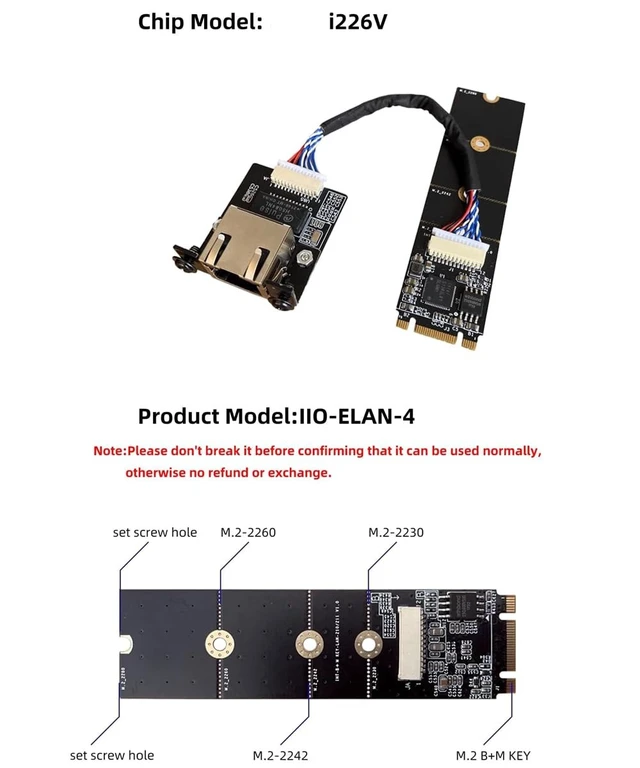 Alt view image 5 of 5 - WayPonDEV M.2 A E Key to 2.5 Gigabit Ethernet Module, i226V Chipset 2.5G Ethernet Server NIC, 10/100/1000/25000 Mbps RJ45 LAN, Multi-Gigabit M.2 Network Card, Support 2230 (30CM, i226 M.2 A+E Key)