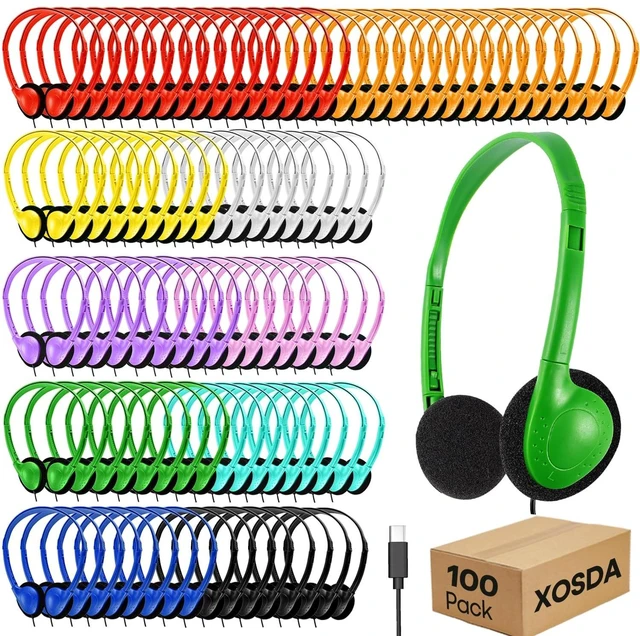 Main image of 100 Pack USB C Classroom Bulk Headphones for Kids Schools Students K-12, Wholesale Type C Wired Headphones Class Set Compatible with Newer Chromebooks, iPads, Tablets and Laptops(LS857C,100 Mi