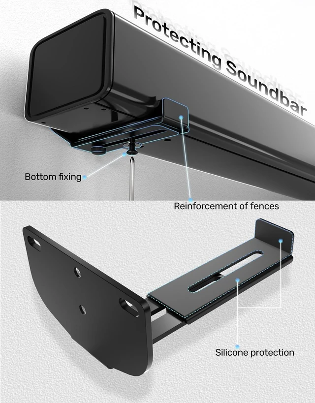 Alt view image 5 of 5 - Etour New Update Premium Universal Soundbar Wall Mount Bracket Depth Adjustable Hold Up to 38lbs Quick Install for Samsung, Sony, Bose, Vizio, LG, JBL and More Sound bar Shelf Under TV