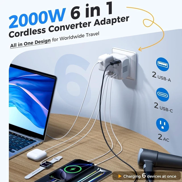 Alt view image 4 of 5 - Upgraded 2000W 220V to 110V Voltage Converter US to Europe for Hair Dryers