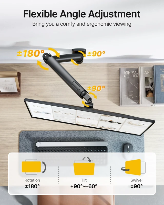 Alt view image 5 of 5 - monTEK Single Monitor Wall Mount, Full Motion Spring Arm for 17-40" Screen