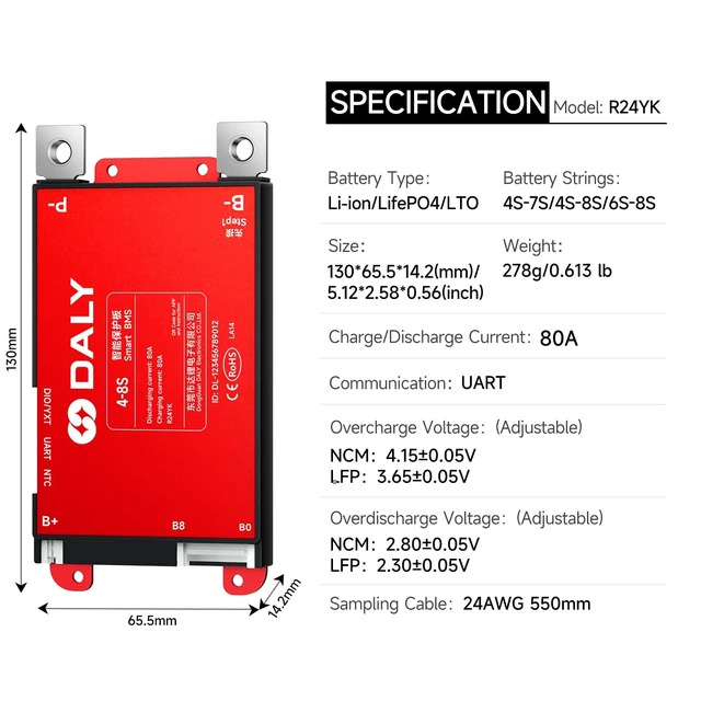 Alt view image 2 of 5 - DALY BMS 12V-24V 80A Built-in Bluetooth