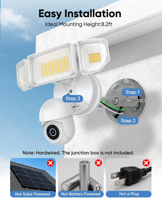 Alt view image 2 of 5 - Atfoyer Floodlight Camera Hardwired 6500LM, 2K+ UHD Outdoor Security Camera, 360 Pan & Tilt View, AI Detection & Tracking, 24/7 Recording, Color Night Vision, 5GHz/2.4GHz WiFi, Compatible with Alexa