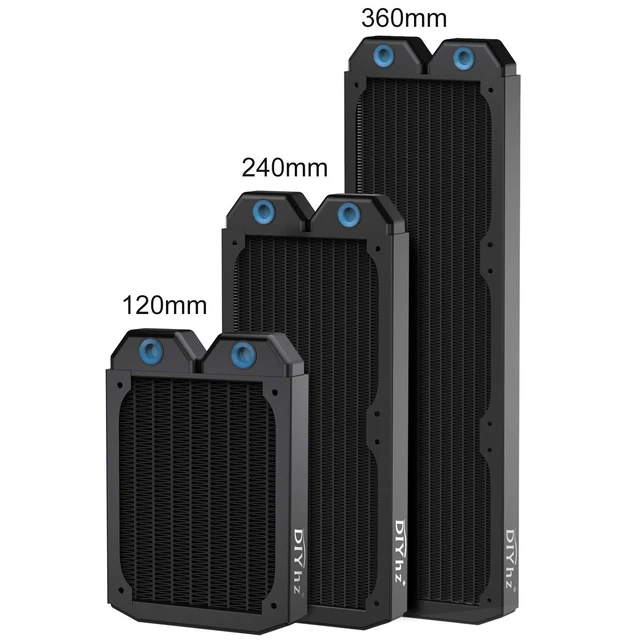 Alt view image 5 of 5 - DIYhz Water Cooling Computer Radiator, 12 Pipe Thick Copper Heat Exchanger Liquid Cooling Radiator G1/4 Thread Heat Row Sink 120mm for CPU PC Laser Water Cool System DC12V Black