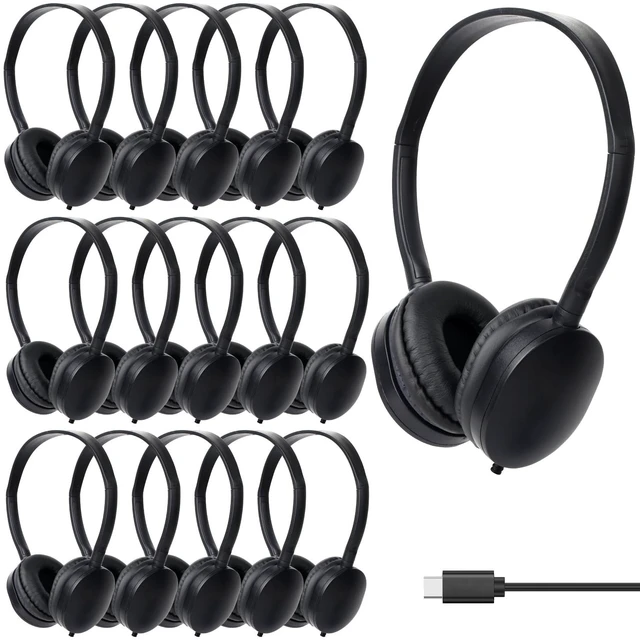 Main image of ZXQZYM Classroom Bulk Headphones USB C 20 Pack, Wired On Ear for School