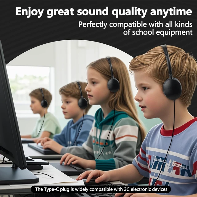 Alt view image 3 of 5 - ZXQZYM Classroom Bulk Headphones USB C 20 Pack, Wired On Ear for School