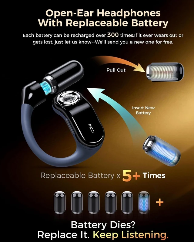 Alt view image 2 of 5 - OJW Open Ear Headphones, Power Without Limits Replaceable Battery Earbuds