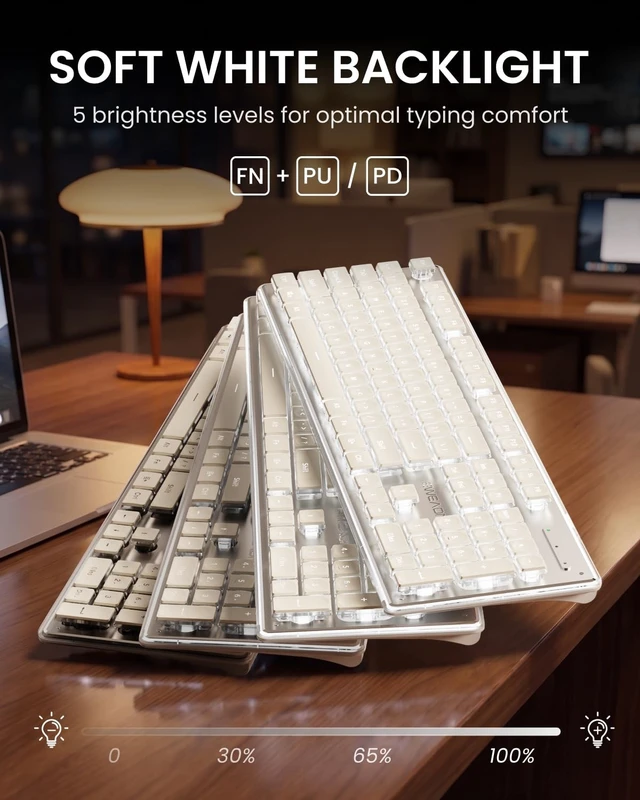 Alt view image 2 of 5 - Wireless Keyboard and Mouse Combo, White Backlit, Rechargeable - White