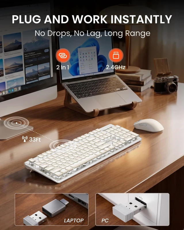 Alt view image 3 of 5 - Wireless Keyboard and Mouse Combo, White Backlit, Rechargeable - White