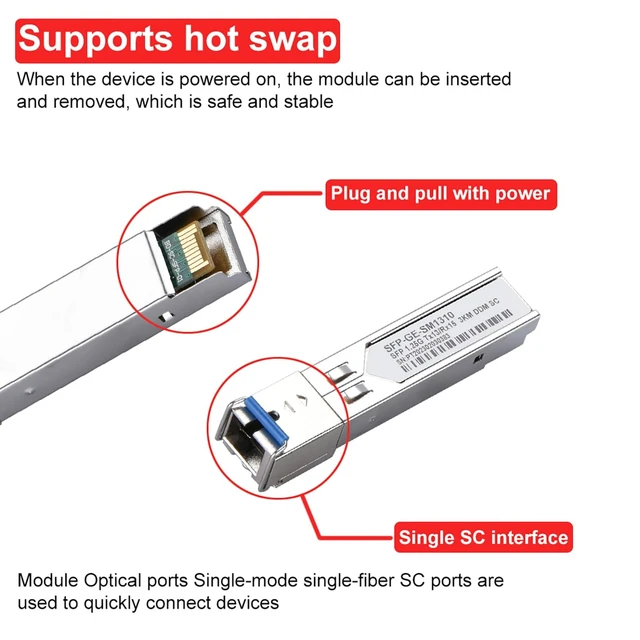 Alt view image 3 of 5 - 4 Pack 3KM SC Connector SFP Module, 1.25G Single-Mode Fiber SC Simplex Connector 1000BASE BiDi 1310nm/1550nm 3km SFP Transceiver Module