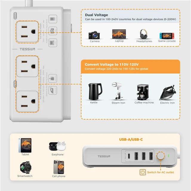 Alt view image 4 of 5 - TESSAN Voltage Converter US to Europe 220 to 110, Universal Travel Adapter